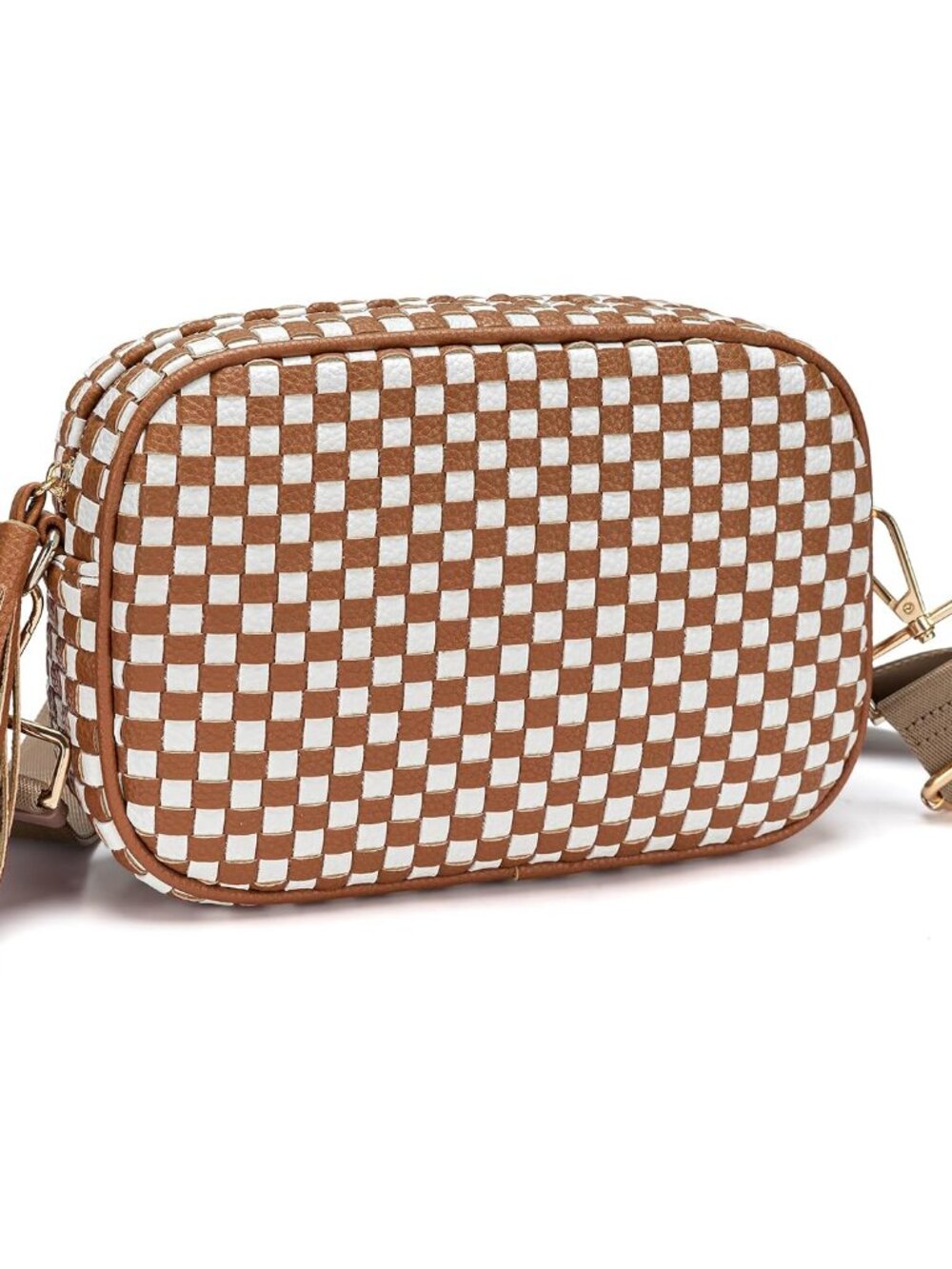 Small Woven Checkered Crossbody Bag for Womenl Cute Vegan Leather Purses Trendy